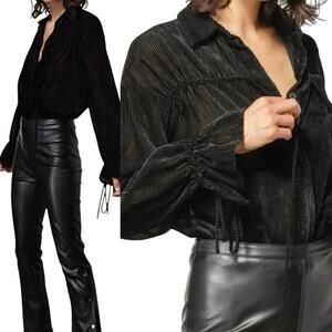 LineandDot Velvet Stripe Top Womens SIZE MEDIUM Michelle Romantic Semi Sheer Blk